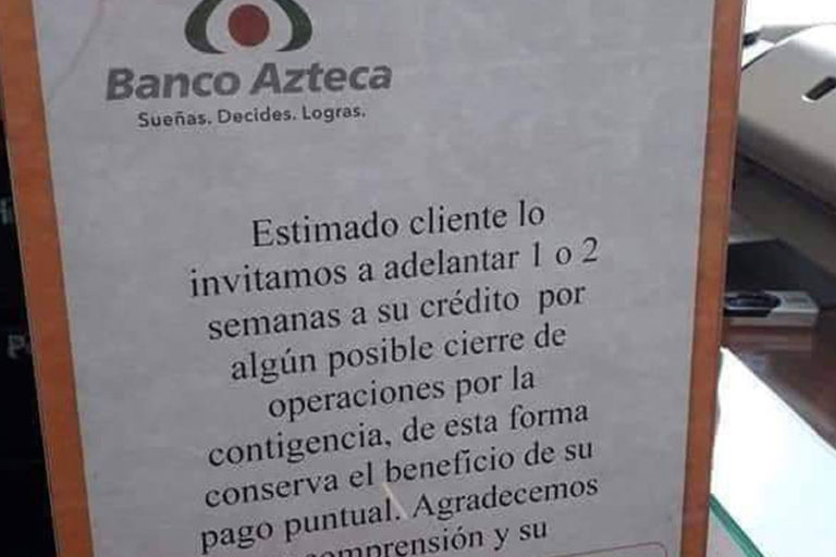 Explotan redes contra Banco Azteca por “invitar” a adelantar pagos por coronavirus