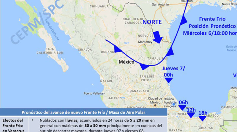 Frente Frío 25 llegará a Veracruz a partir de este miércoles