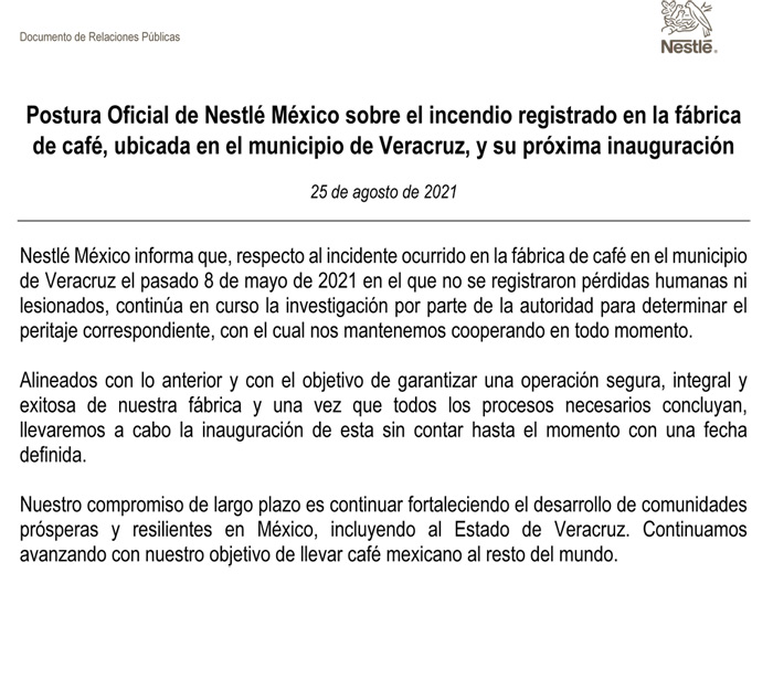Fábrica de Nestlé en Veracruz, sin fecha de inauguración