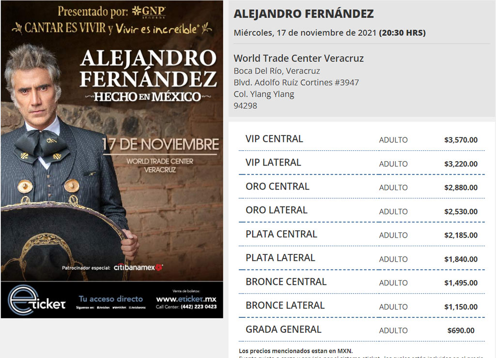 Alejandro Fernández en Veracruz: Estos son los precios para su concierto