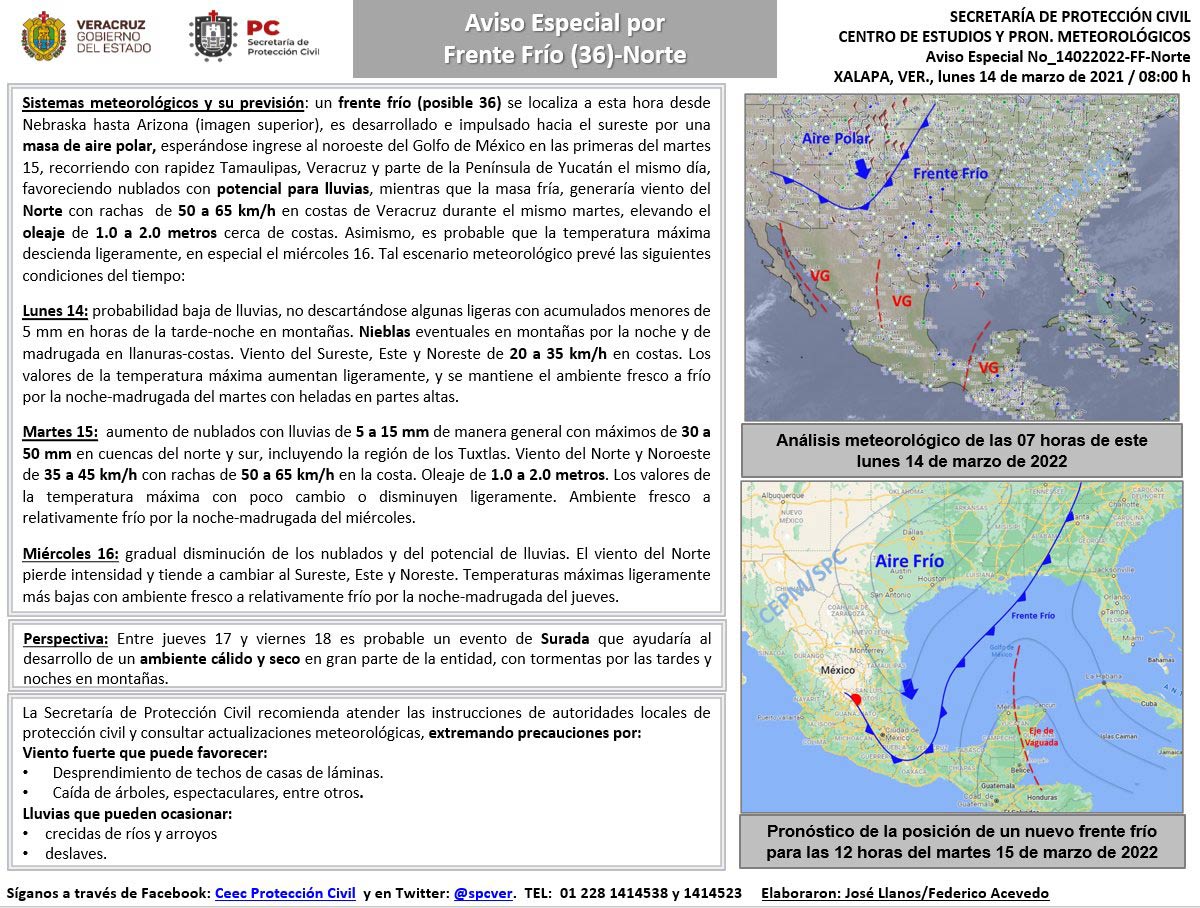 Nuevo Frente Frío se enfila a Veracruz