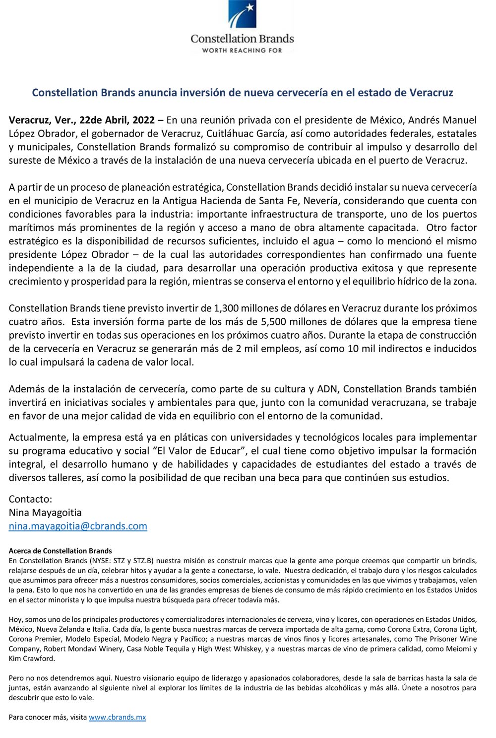 Constellation Brands se instalará en el puerto de Veracruz