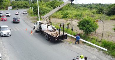 Instalan postes de alumbrado en la carretera Nanchital- Ixhuatlán