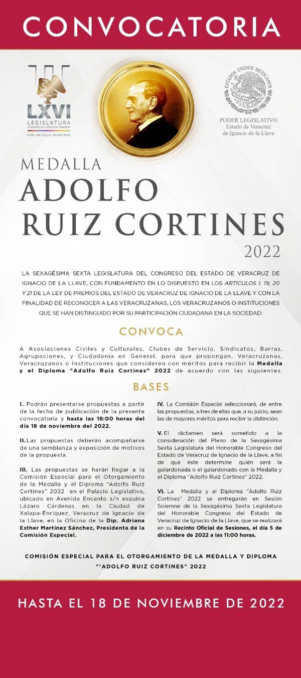 Instalan la Comisión Especial para otorgar Medalla Adolfo Ruiz Cortines 2022