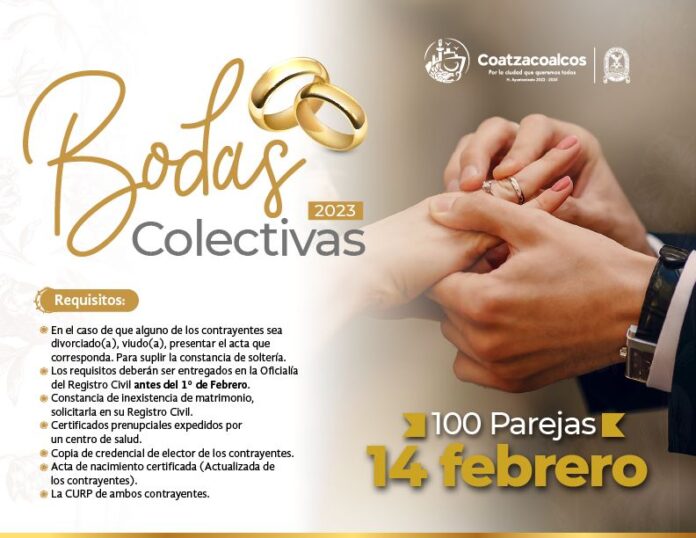 Invitan a Bodas Colectivas 2023 en Coatza