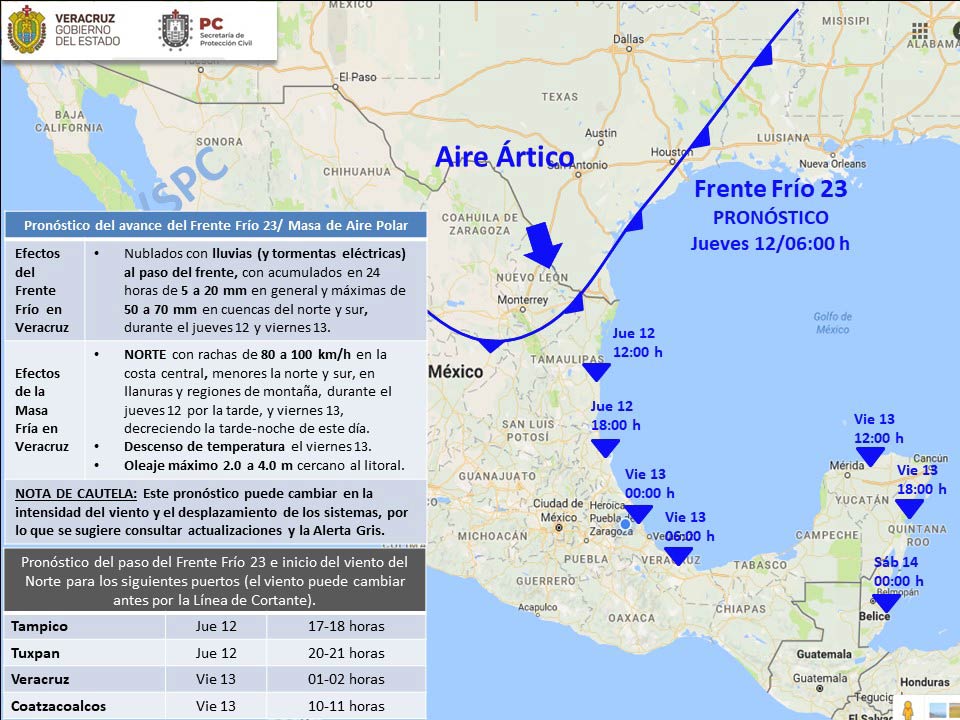 Nuevo norte en Veracruz; llegará con rachas de 105 Km/h.