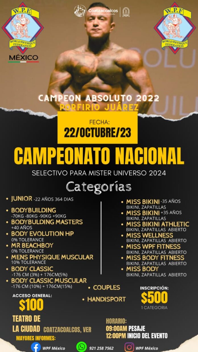 Coatzacoalcos será sede del Campeonato Nacional de fisicoculturismo