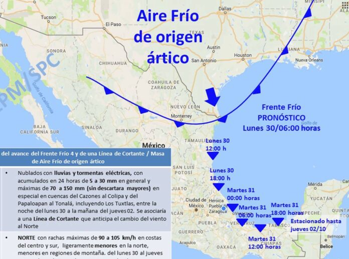 Frente Frío 8  se enfila a Veracruz con vientos de 100 km/h