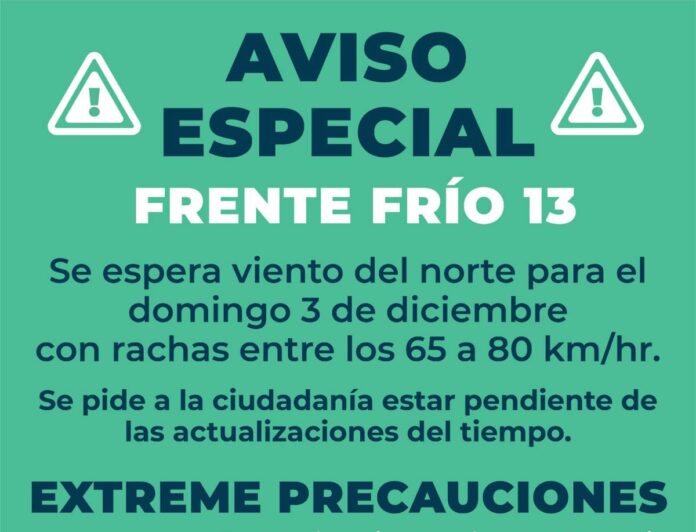 Por Frente Frío 13 lanzan aviso especial en Veracruz