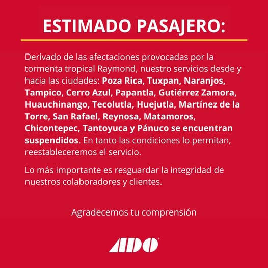 Grupo ADO suspende salidas al norte de Veracruz