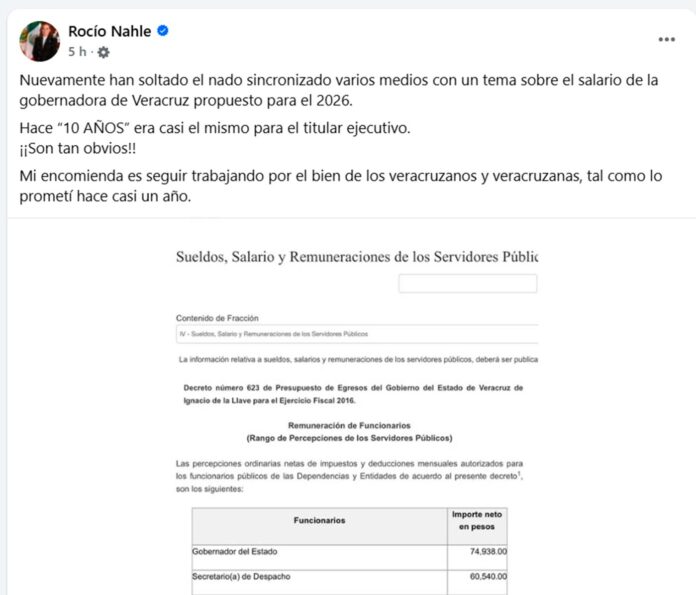 Rocío Nahle defiende su aumento de salario; acusa 