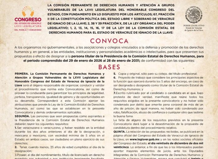 Emite Comisión la convocatoria para designar titular de la CEDH
