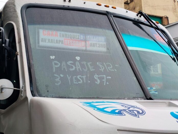 tarifa de transporte en Xalapa aumenta de 9 a 12 pesos